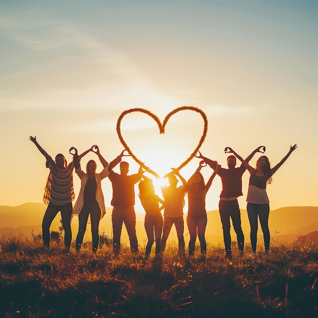 Banner with friends making a heart shape heartfelt sweet expressive playful bonding