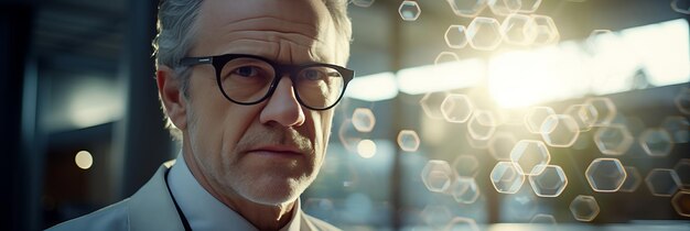 Banner with professional doctor wearing glasses and place for text