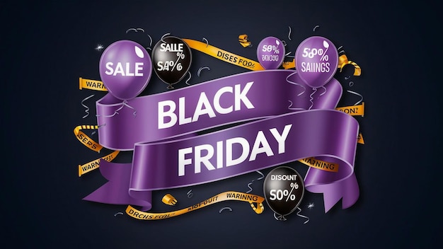 Photo a banner with a purple ribbon that says black friday on it