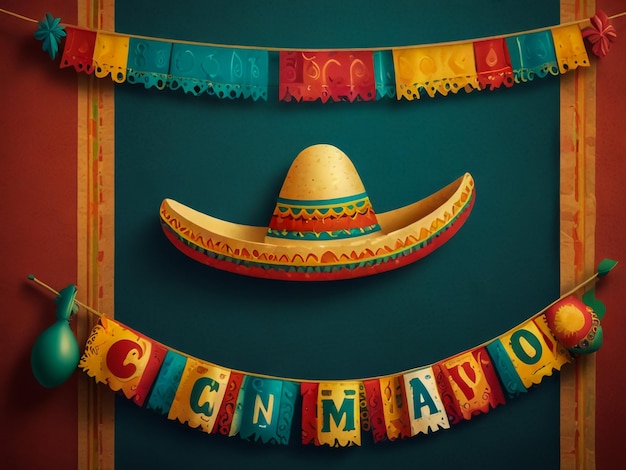 a banner with a sombrero and a sombrero hanging on a wall