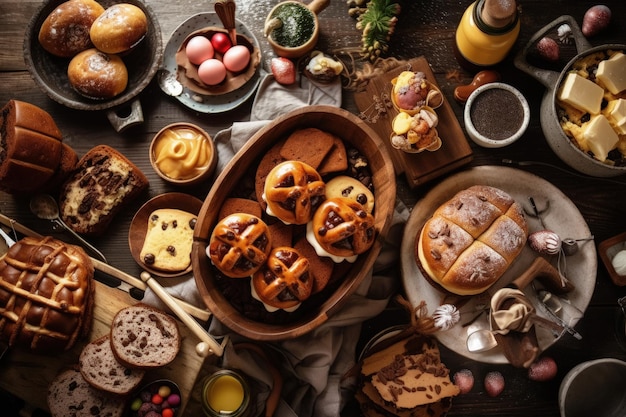 Banquet table filled with a variety of delicious foods Generative AI