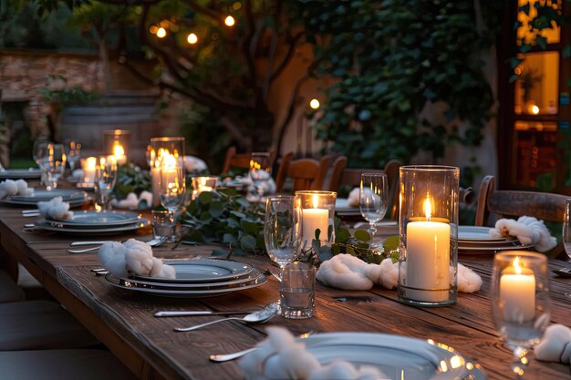 Photo banquet table in tuscan villa with decorations