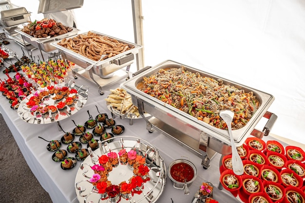 Banquet table with chafing dish heaters