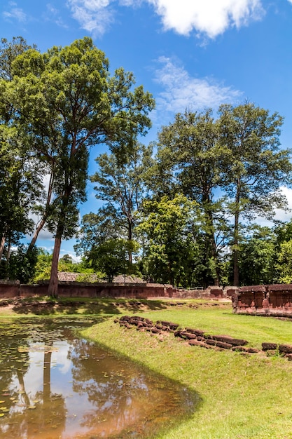 Banteay Srei Temple Entrance Ancient Ruins on Sunny Day Siem Reap Cambodia