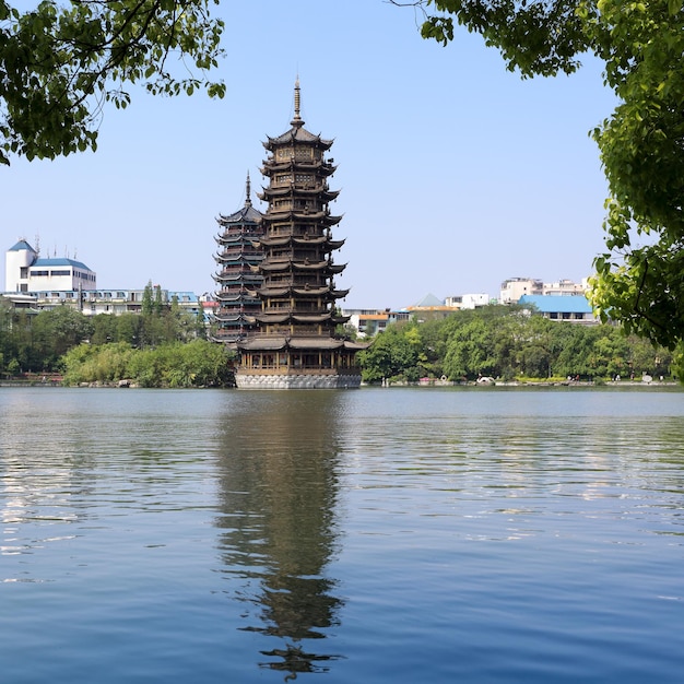 Banyan lake pagodas in guilin China