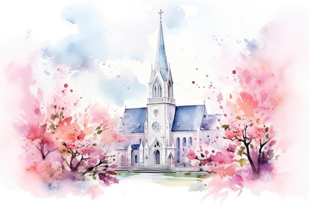 Baptism Celebration Card with Church Watercolor AI Generated