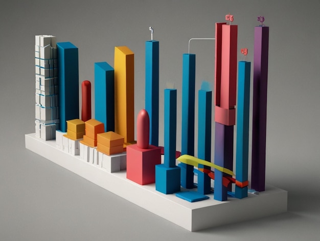 Photo bar chart of growing columns 3d isometric colorful economical growth increase or success theme