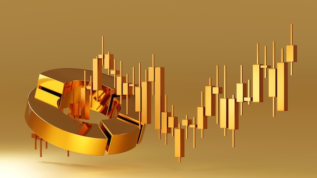 Bar chart pie chart stock business candle stick for financial analysis content 3D rendering