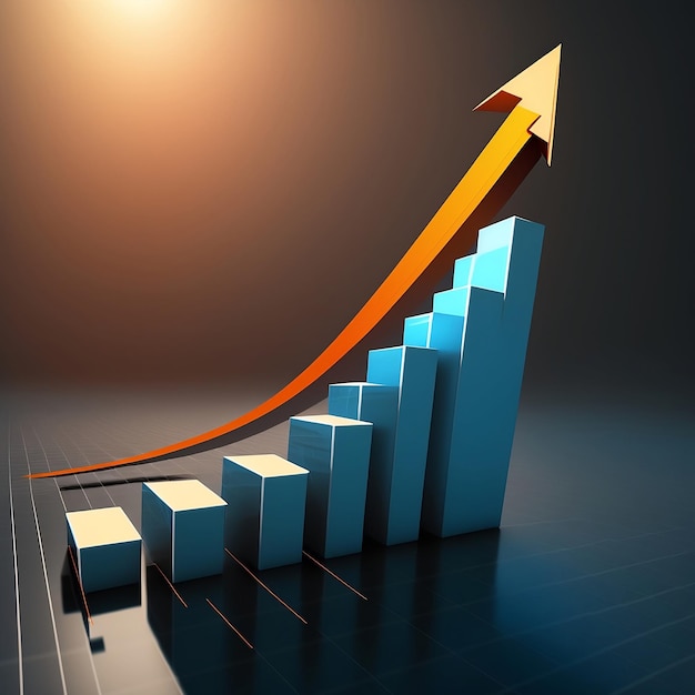 A bar graph with an arrow pointing up and the sun shining on it.