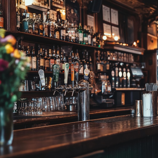 Photo a bar with a bunch of flowers on the counter