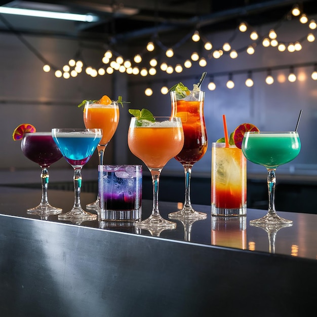 a bar with different colored drinks and a sign that says quot fruit quot