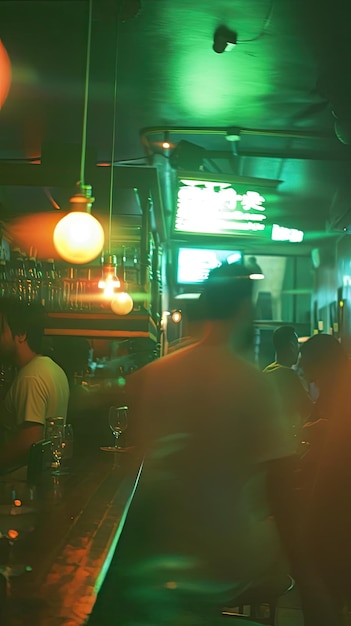 Photo a bar with a green sign that says  the name of the bar