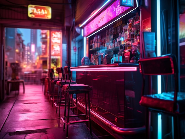 A bar with a neon sign that says'bar'on it