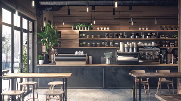 a bar with a plant on the counter and a pot on the counter