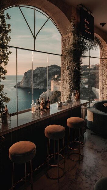 A bar with a view of the sea and the sea