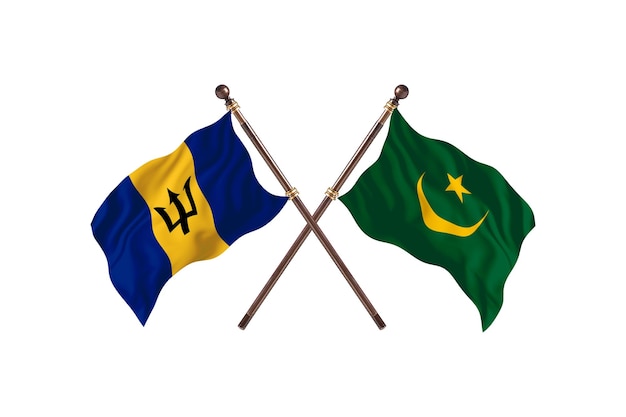 Barbados versus Mauritania Two Countries Flags Background