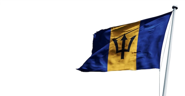 barbados waving 3D render Flag, on a blue sky background. - image