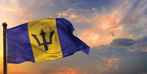 The barbados waving flag and sky background.