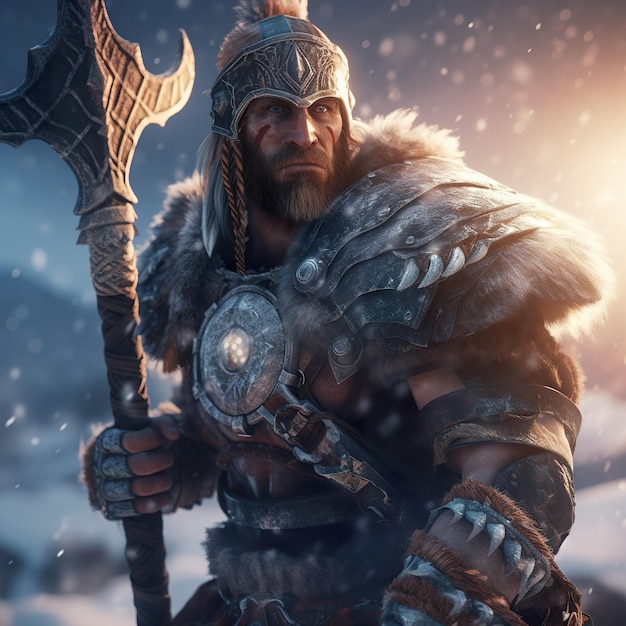 Barbarian in frozen tundra ai generate