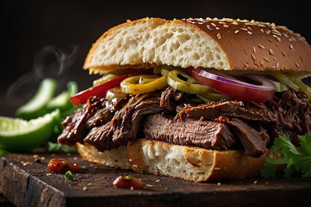 A barbecue beef brisket sandwich