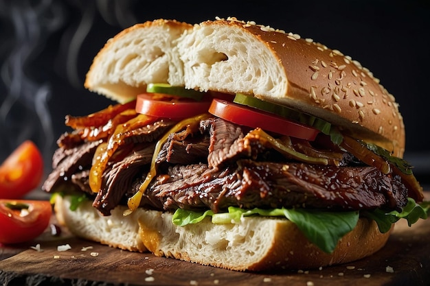 A barbecue beef brisket sandwich