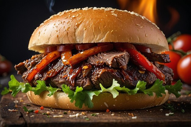 A barbecue beef brisket sandwich