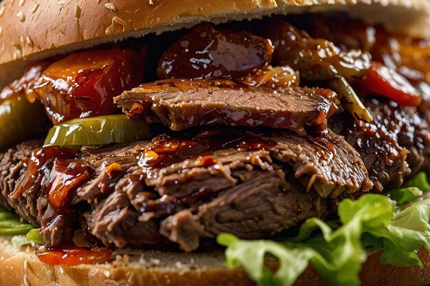 A barbecue beef brisket sandwich