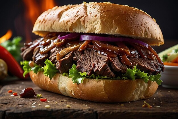 A barbecue beef brisket sandwich