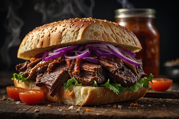 A barbecue beef brisket sandwich