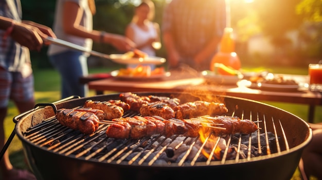 Barbecue cooking friends enjoying the food and company