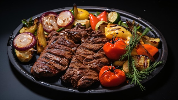 Barbecue dish beef steak and grilled vegetables