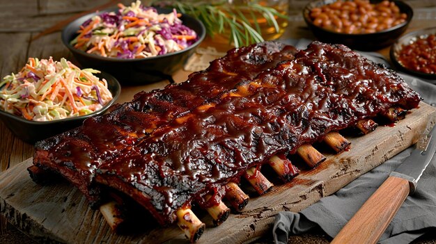 Photo barbecue feast with ribs and brisket