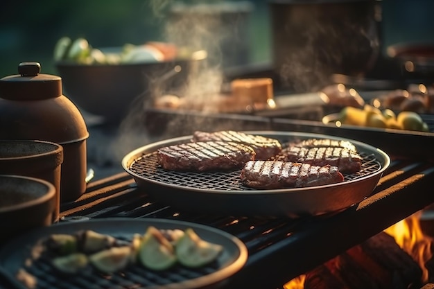 Barbecue grill at the party Vacation time for family and friends Generative AI