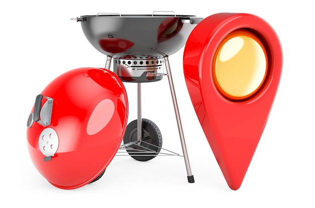 Barbecue grill with map pointer 3D rendering