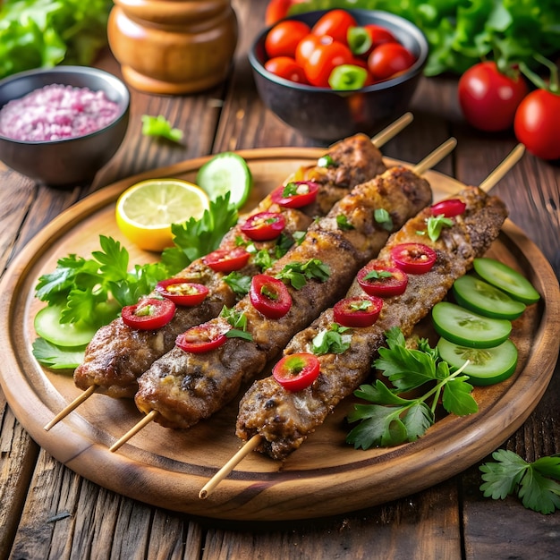 barbecue Lula kabab with minced meat fresh vegetable