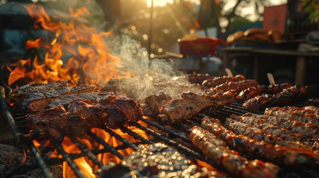 Barbecue meat on grill