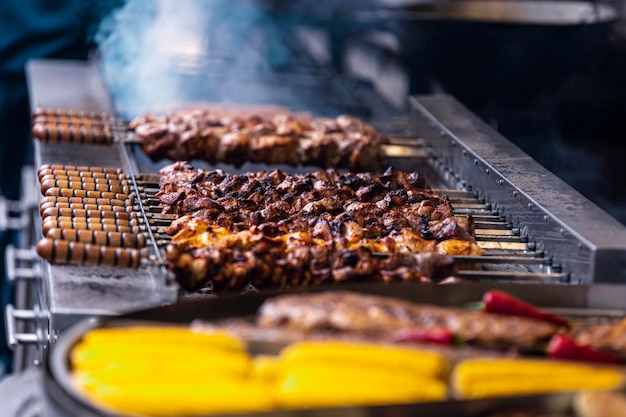 Barbecue meat with red pepper. Tasty food. swedish table