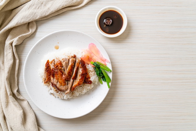 Barbecue roasted duck on rice