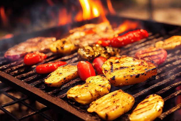 Barbecue vegetable cooking on open grill