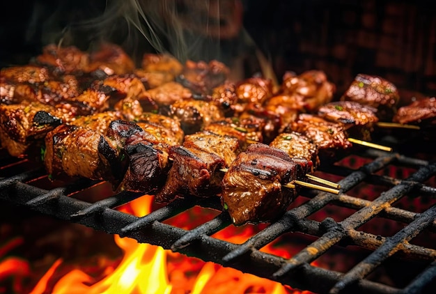 Barbecue with delicious grilled meat on grill