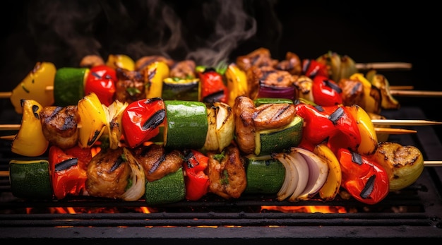 Barbecue with vegetable skewers Healthy food background