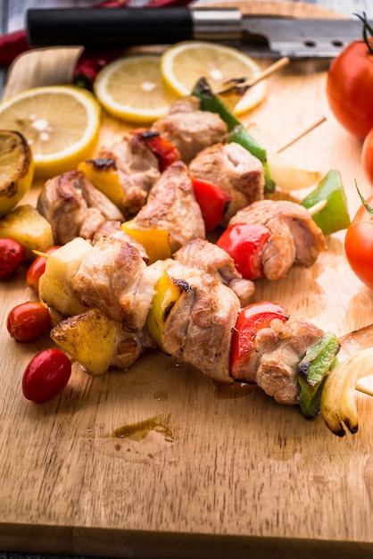 Barbecue on wood table