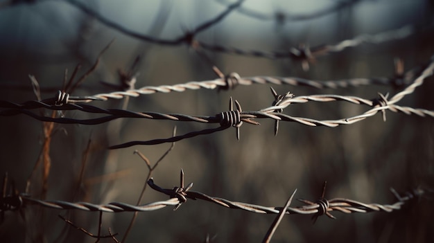 Barbed wire in a field