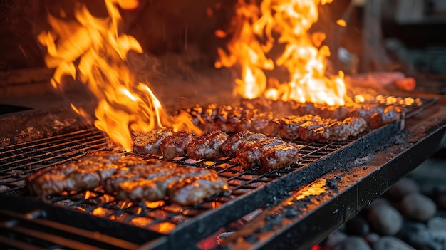 barbeque Grill With Fire Flames Empty Fire Grid On Black Background