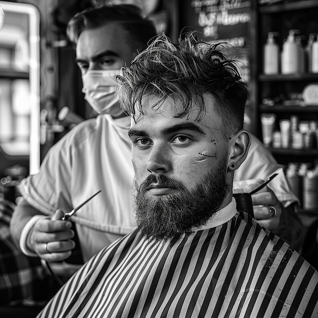 Photo barber creates stylish haircut for man