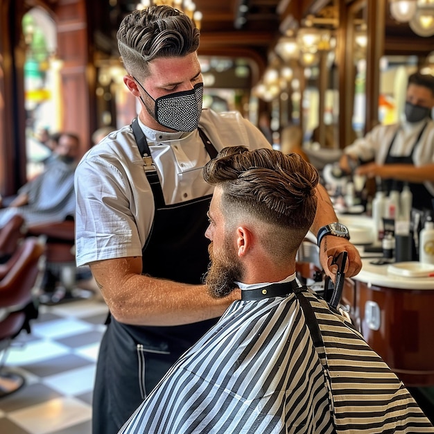 Barber Creates Stylish Haircut for Man