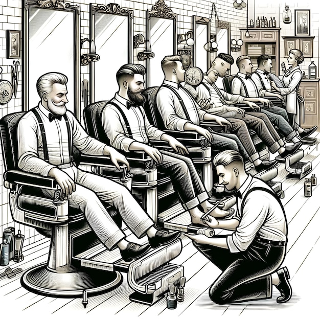 Photo barber shop hairdresser client male manicure beauty salon illustration photo retro vintage coiffure