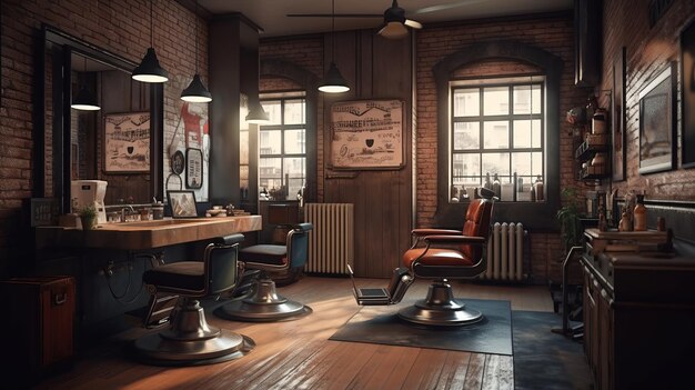 Barbershop interior photorealistic Al generated