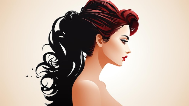 Barbershop logo hair salon girl with luxurious hair cosmetology and hair health concept postcard