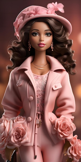 Barbie doll cute black skin outfit pink wallpaper